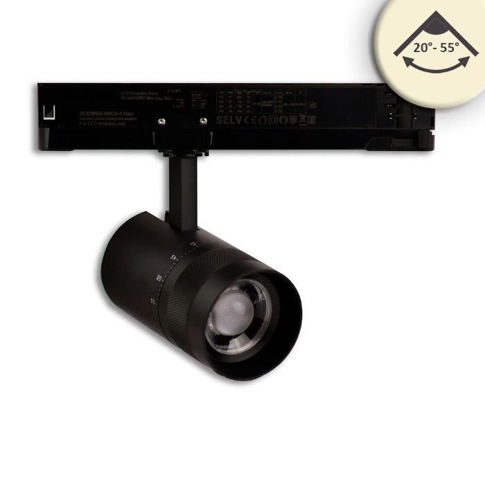 Изображение 1: 3-PH Track light focusable, 12W, 20°-55°, black matt, 3000K, DALI dimmable