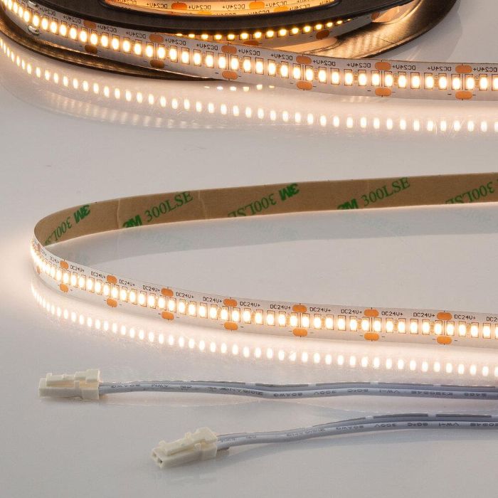 Product image 1: LED CRI930 MiniAMP flex stripe, 24V DC, 6W, IP20, 3000K, 250cm, 30cm cable on both sides + maleAMP, 300 LED/m